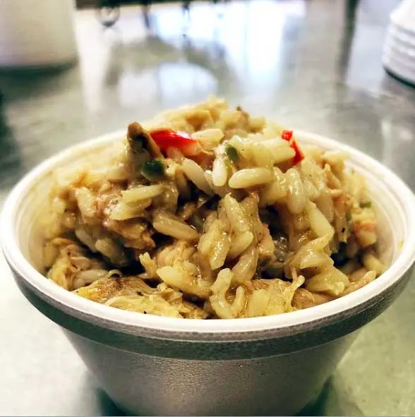 Chicken Bog in styrofoam serving cup
