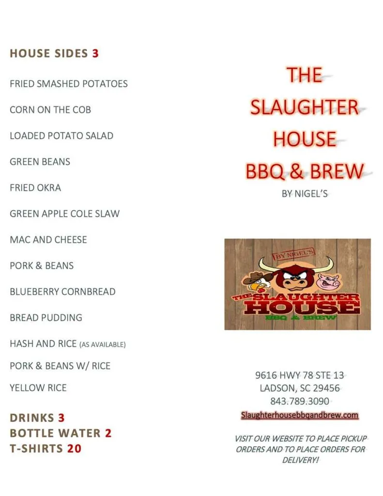 Slaughter House BBQ Menu 2 