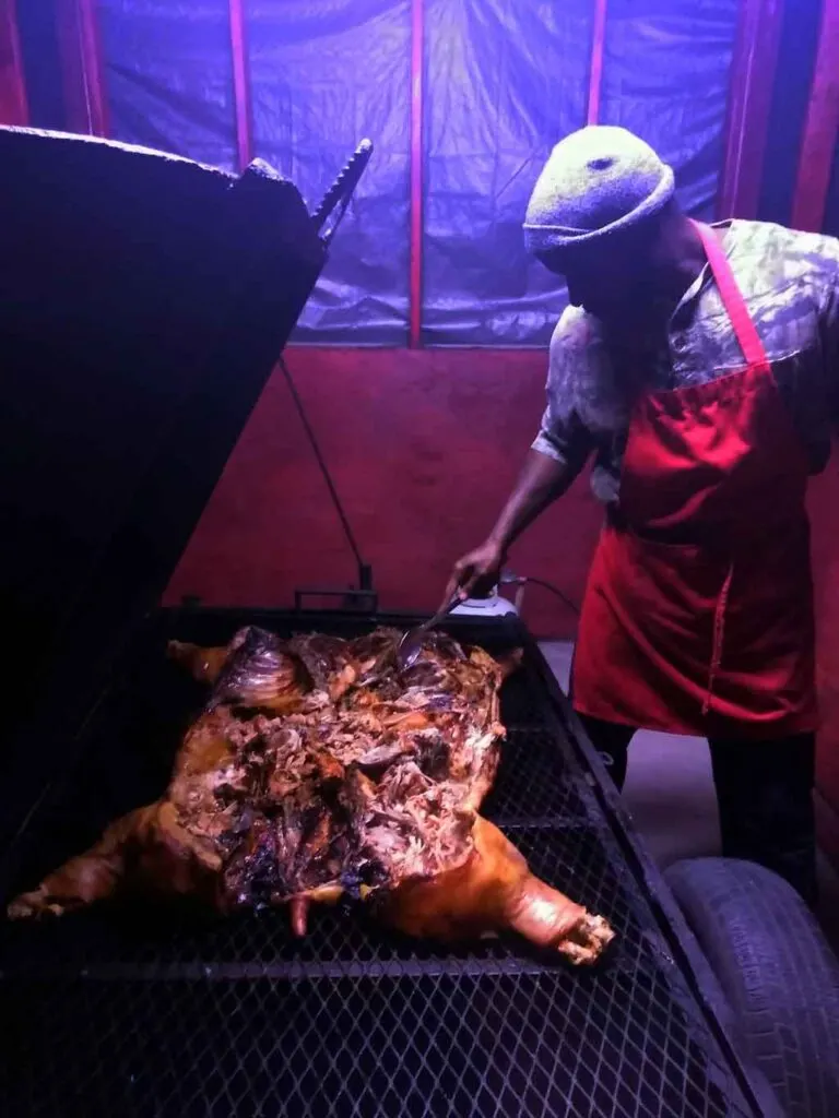 Whole hog on the pit at Durant's Southern Style Foods