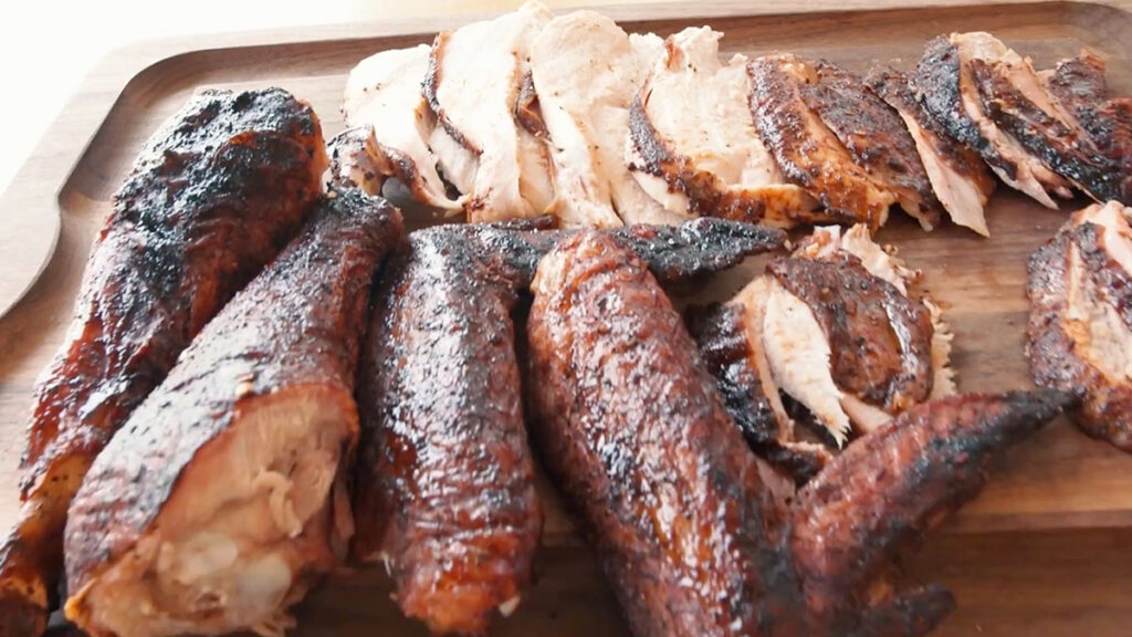 Slices of turkey with legs and wings