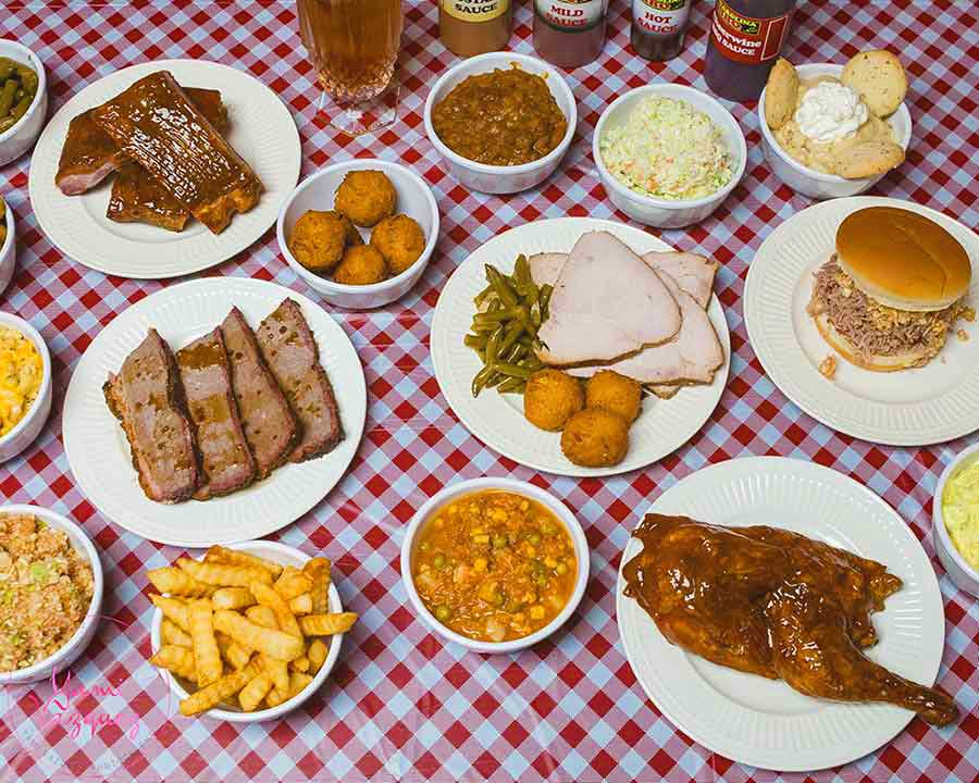 Meat and sides selections at Carolina Barbecue and More