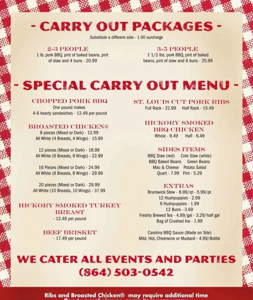 Carryout Menu Carolina BBQ