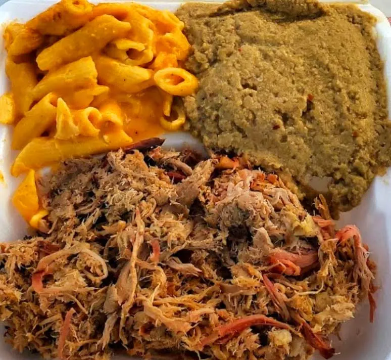 Pulled pork and hash with Mac 'n  cheese from Doko Smoke in Blythewood.