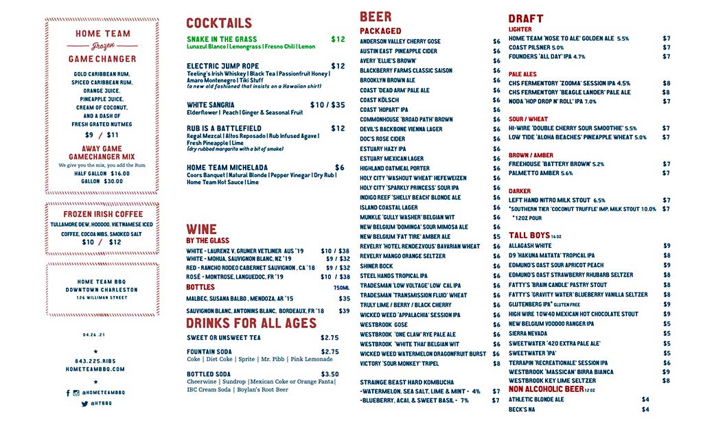 Home Team BBQ Drinks Menu