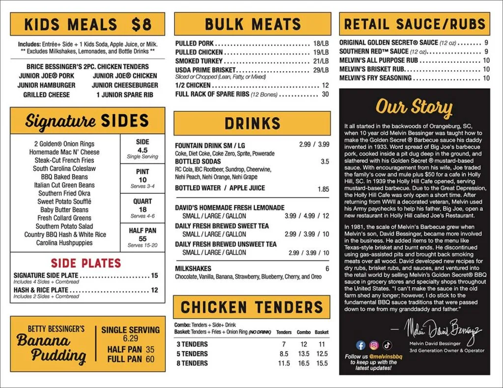 Menu for Melvin's BBQ (back)