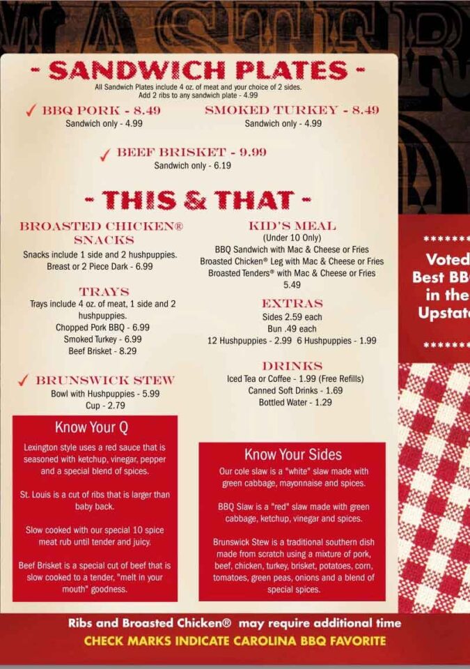 Carolina Barbecue & More Restaurant in Spartanburg Destination BBQ