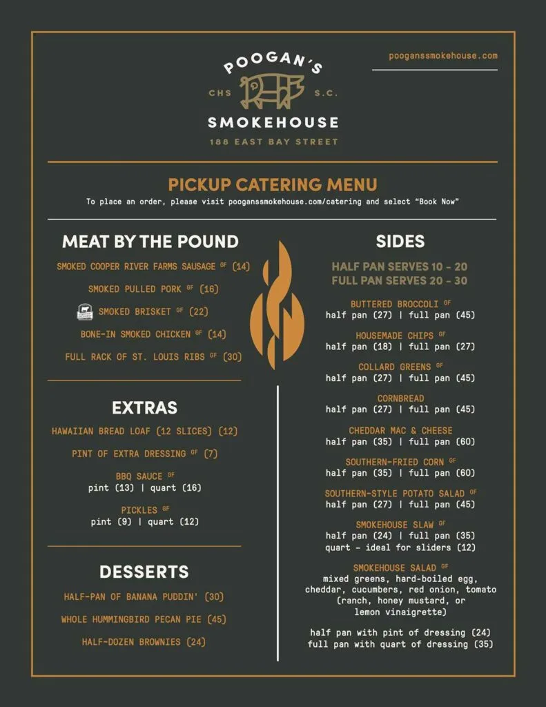 Pickup Catering Menu for Poogan's