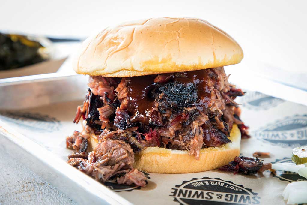 Pulled pork sandwich at Swig & Swine.