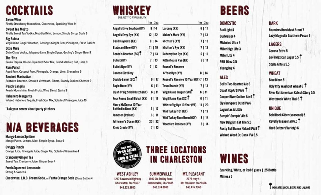 Beverage Menu at Swig & Swine