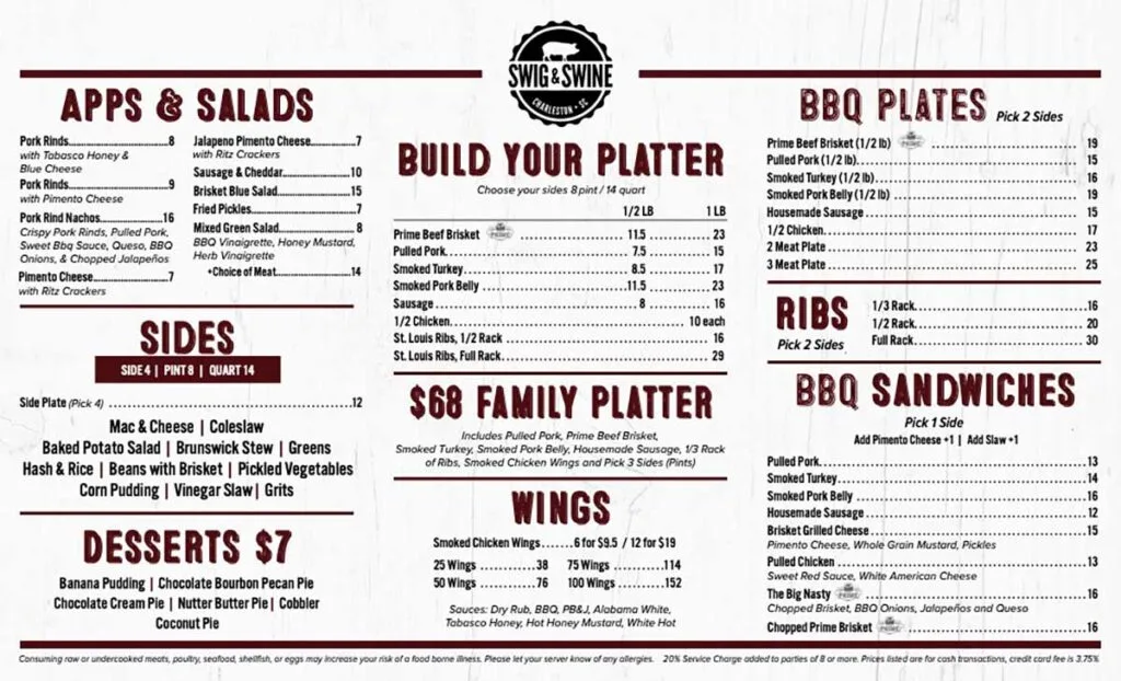 Swig & Swine Food Menu