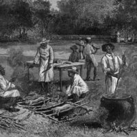 A Southern Barbecue, a wood engraving from a sketch by Horace Bradley, published in Harper’s Weekly, July 1887.