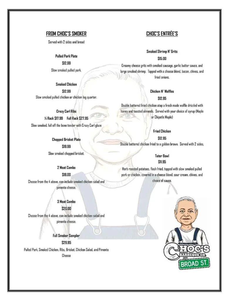 Choc's Barbeque Entree Menu