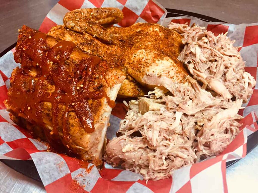 Ribs, chicken, and pulled pork: The "Fat Basturd" plate.