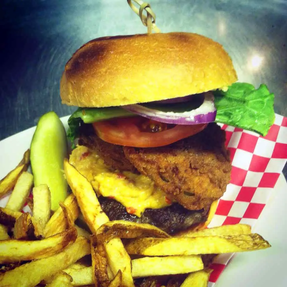 Fried green tomato cheeseburger from Southside Smokehouse