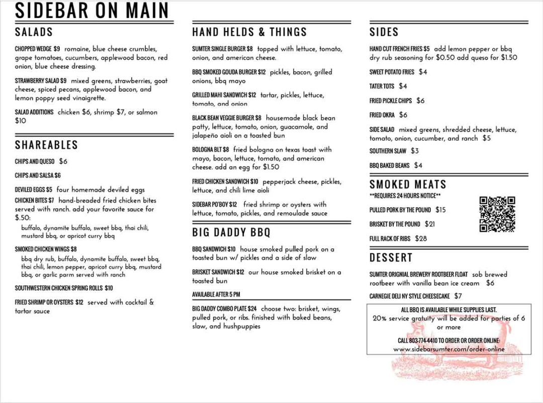 Sidebar Bourbon, Barbecue, and Beer in Sumter, SC