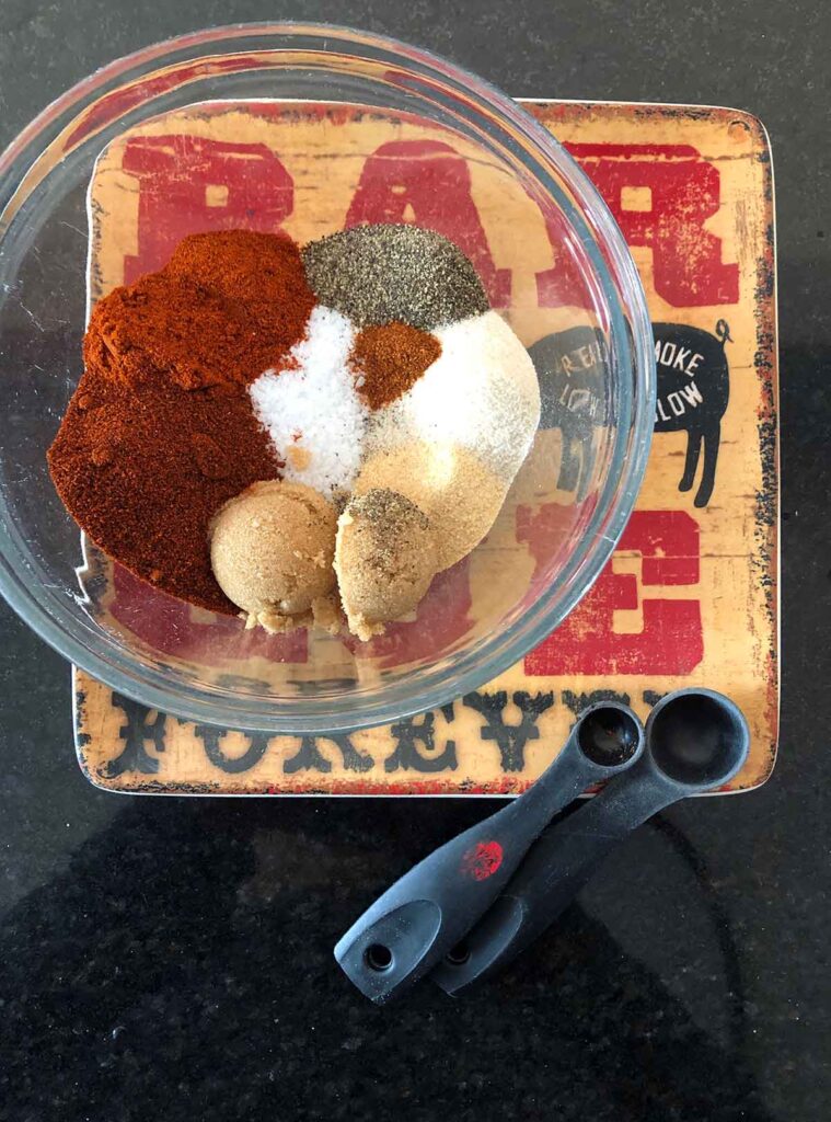 Rodney Scott's Rib Rub Ingredients in glass bowl on 