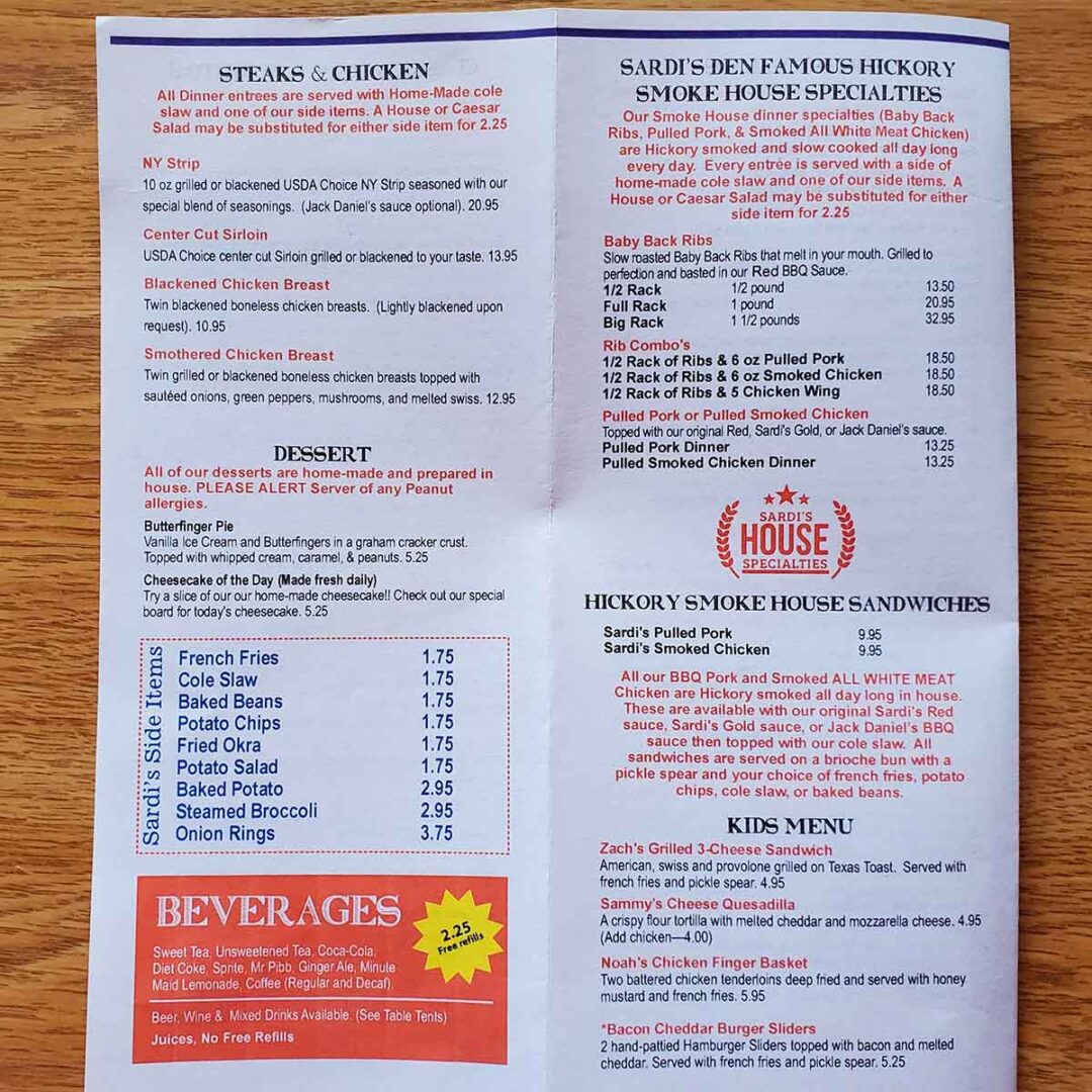 Sardi’s Den ***Permanently Closed*** Destination BBQ