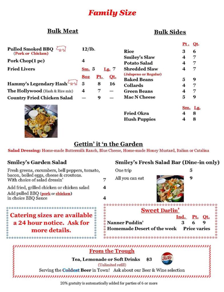 Smiley's BBQ Menu 6