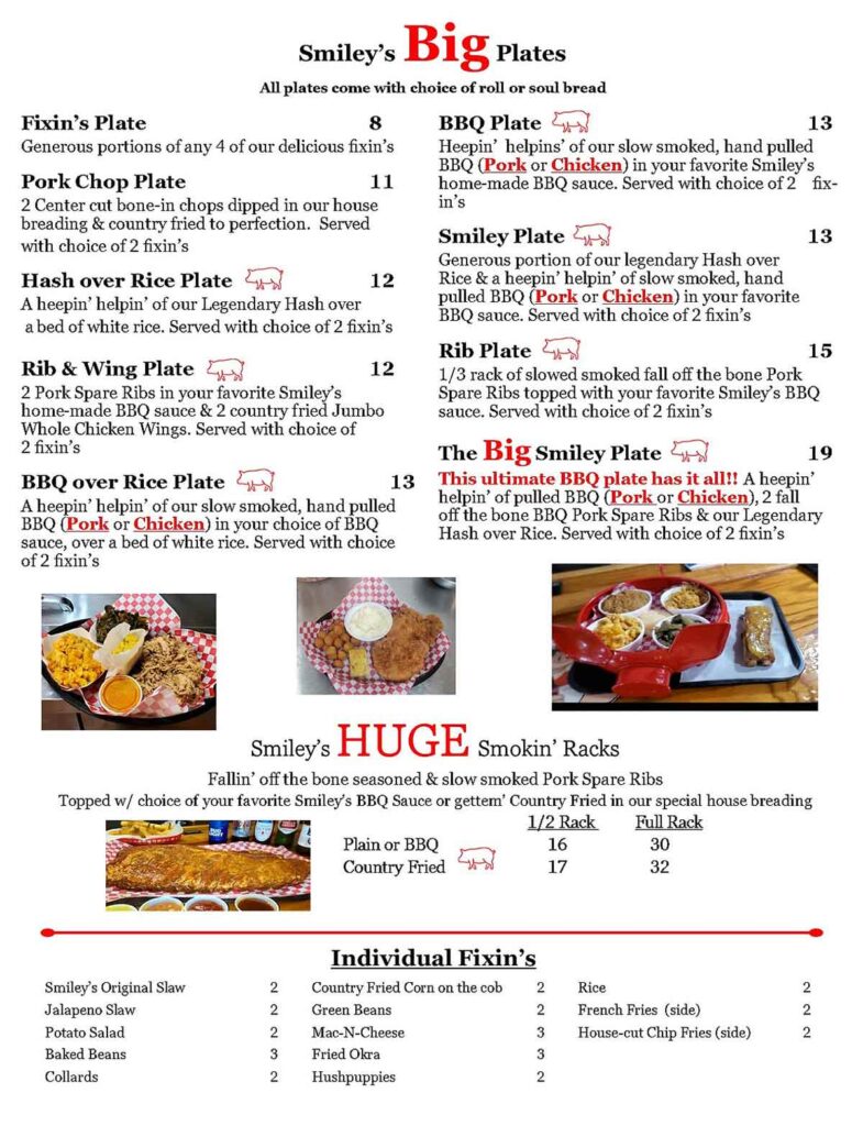 Smiley's BBQ Menu 5