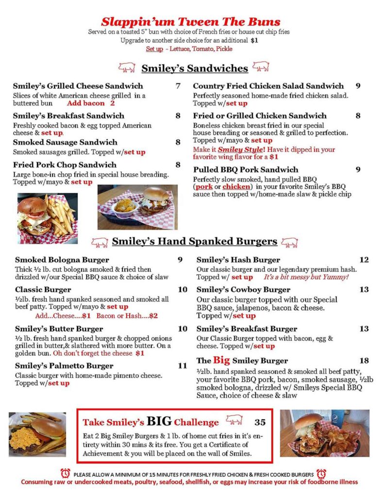 Smiley's BBQ Menu 3