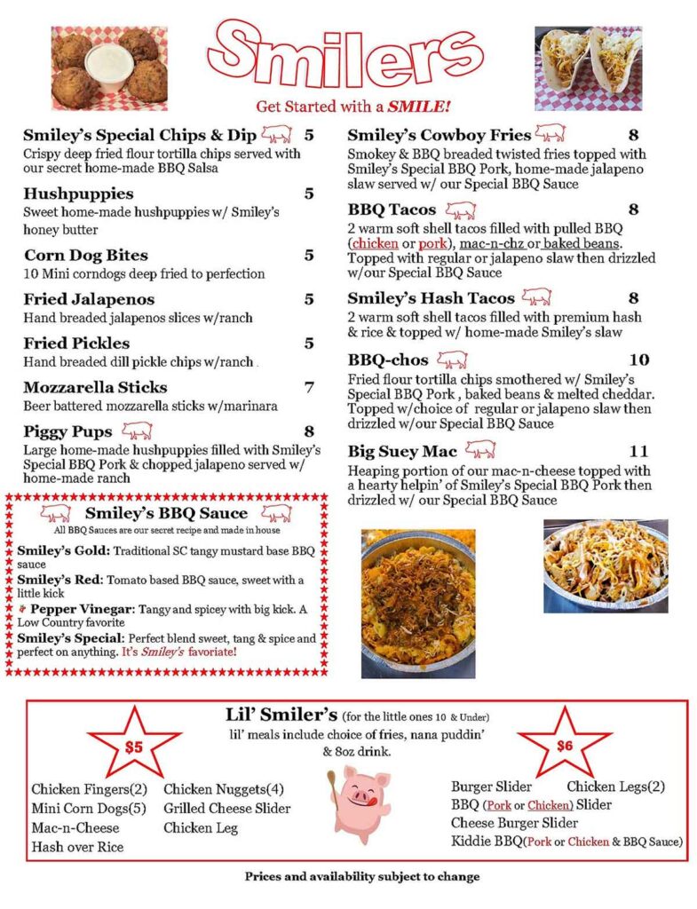 Smiley's BBQ Menu 2