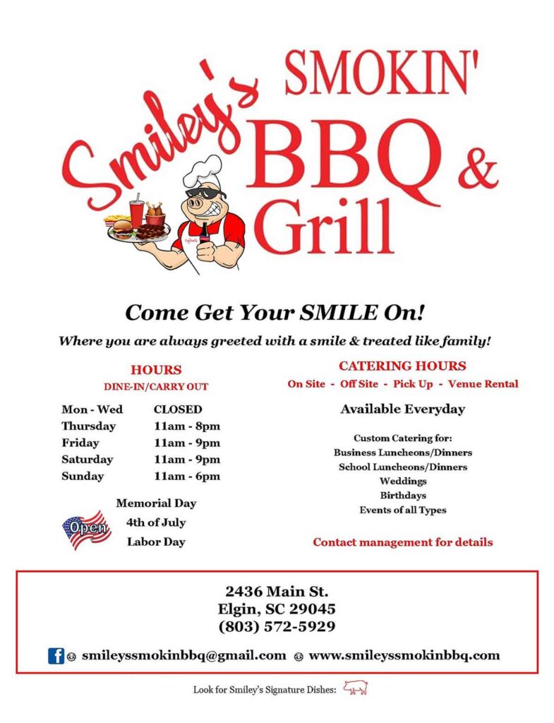 Smiley's BBQ Menu 1