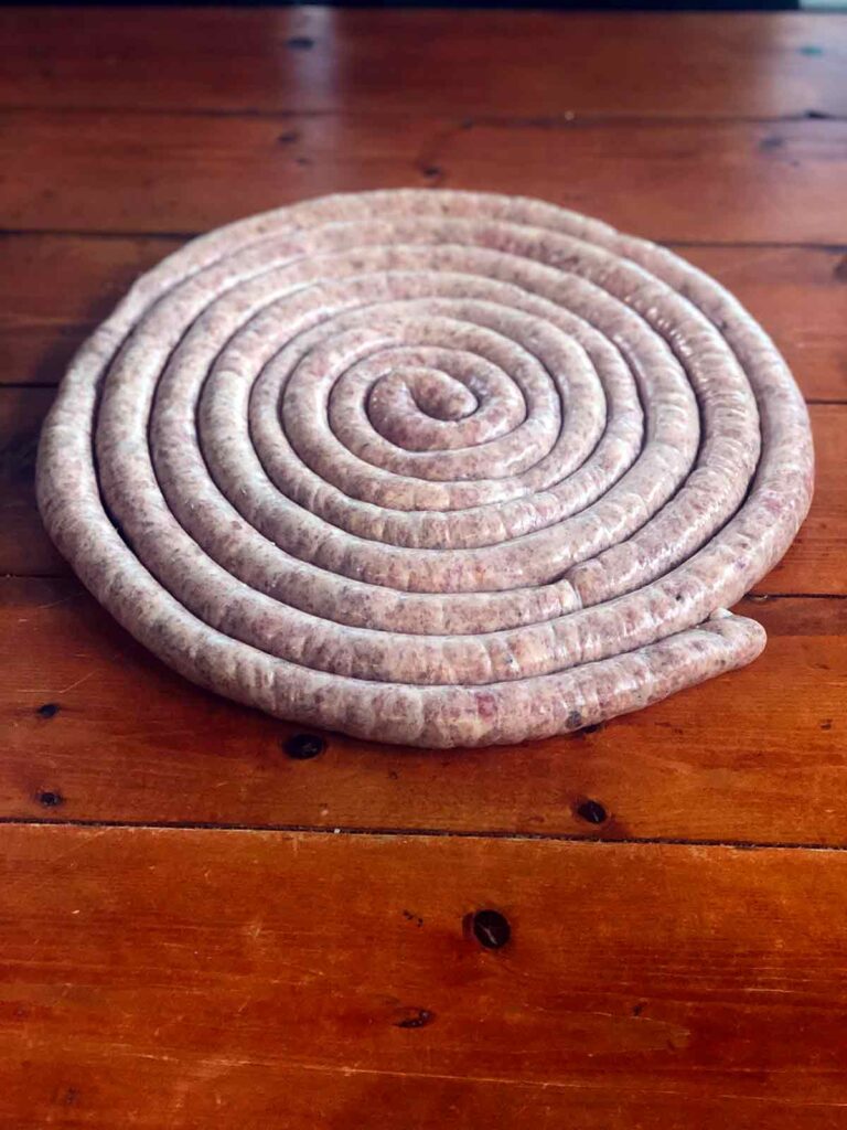 Concentric rings of onion sausage using The Warmouth's recipe
