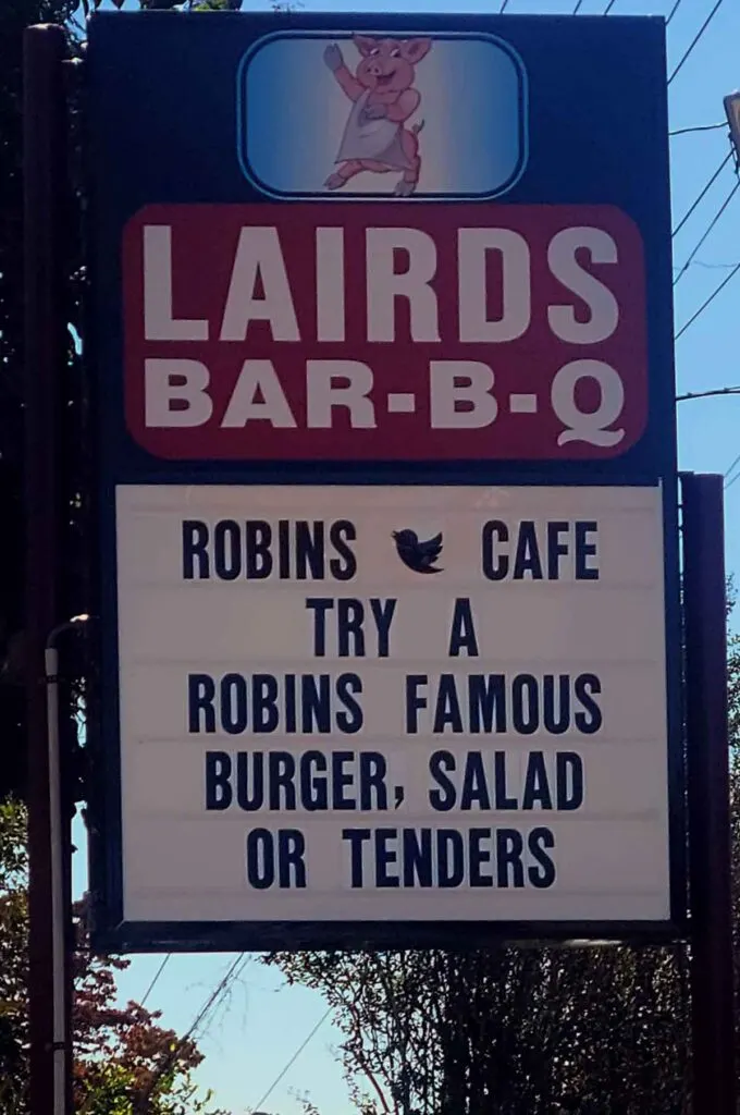 Sign for Laird's Bar BQ