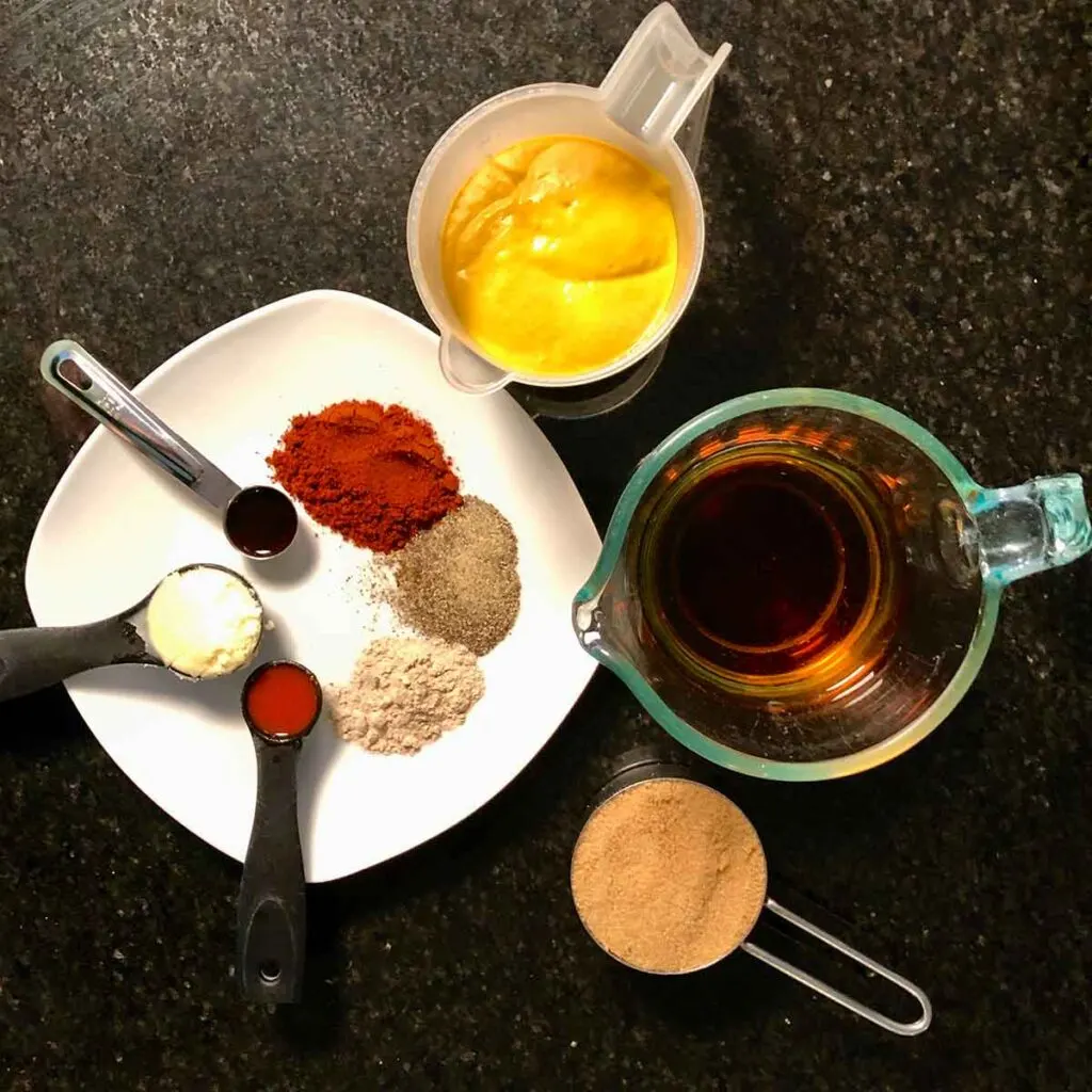 Ingredients to make Maurice's Piggie Park Southern Gold BBQ sauce recipe