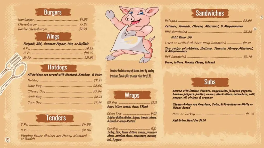Menu 2 for Laird's Bar BQ Pit in North, SC