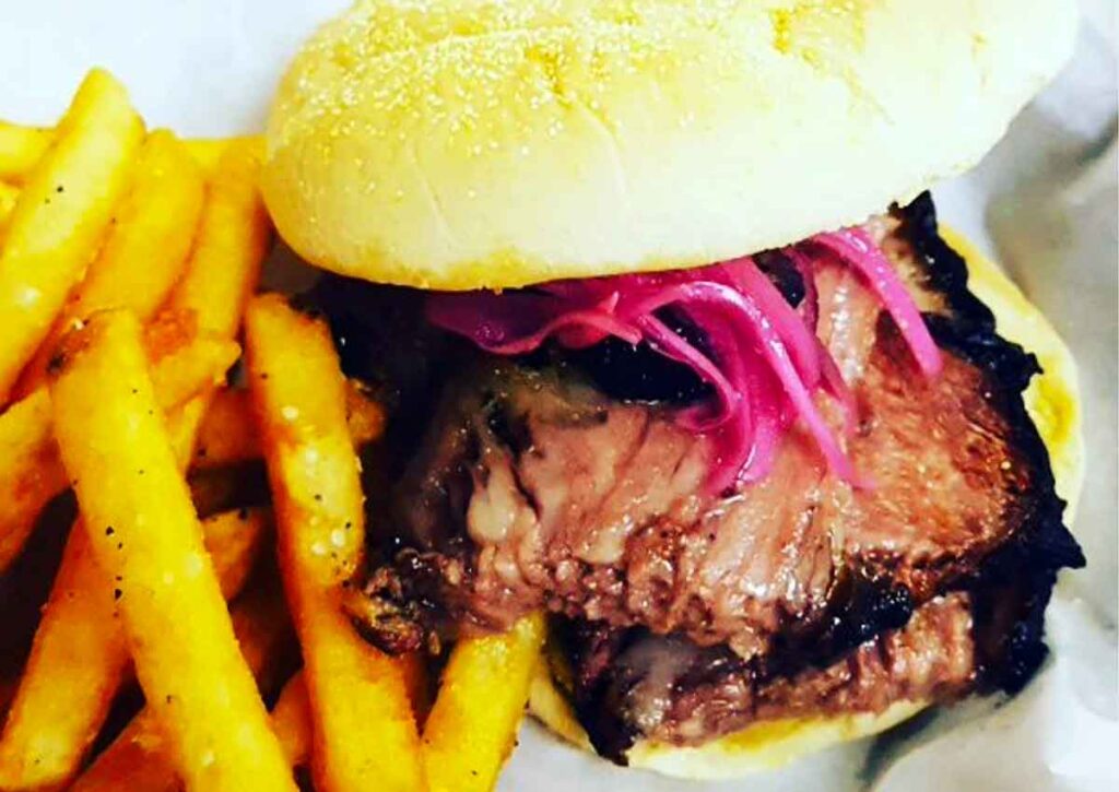 Brisket sandwich with fries