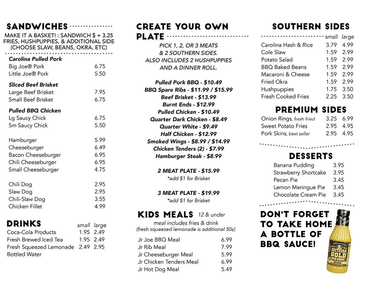 Maurice's Piggie Park Menu