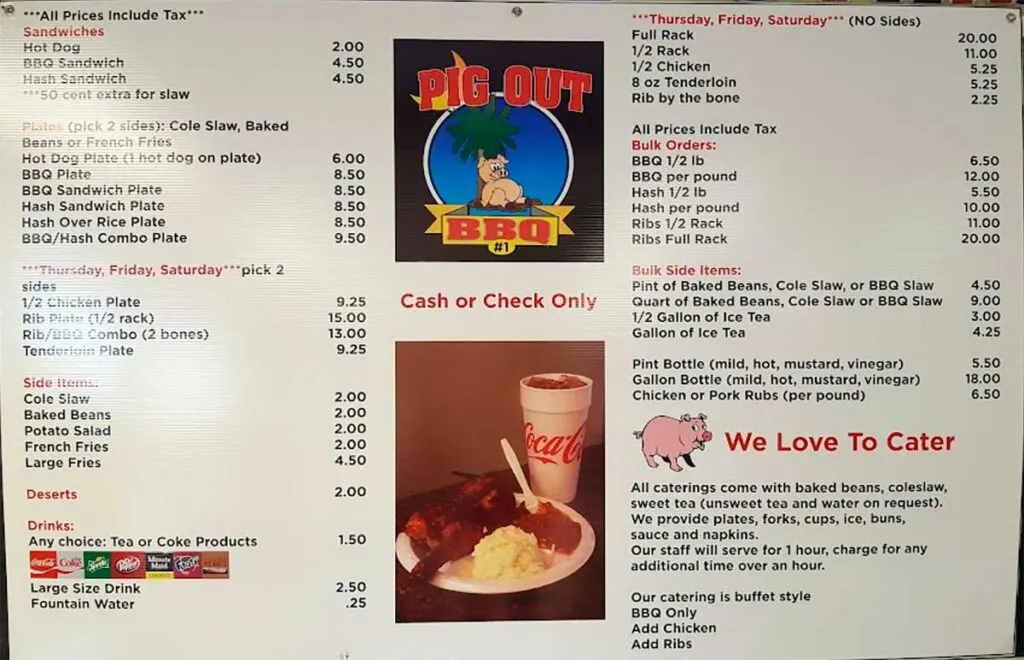 Menu for Pig Out BBQ in Inman