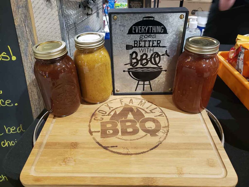 Sauces sitting on a cutting board