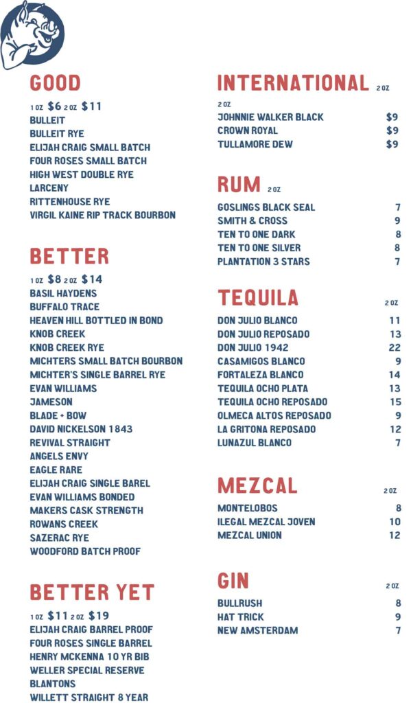 Home Team BBQ Mount Pleasant Liquor Menu