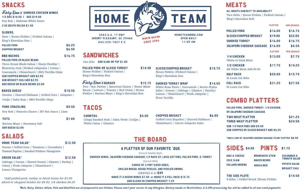 Home Team BBQ Mount Pleasant Food Menu