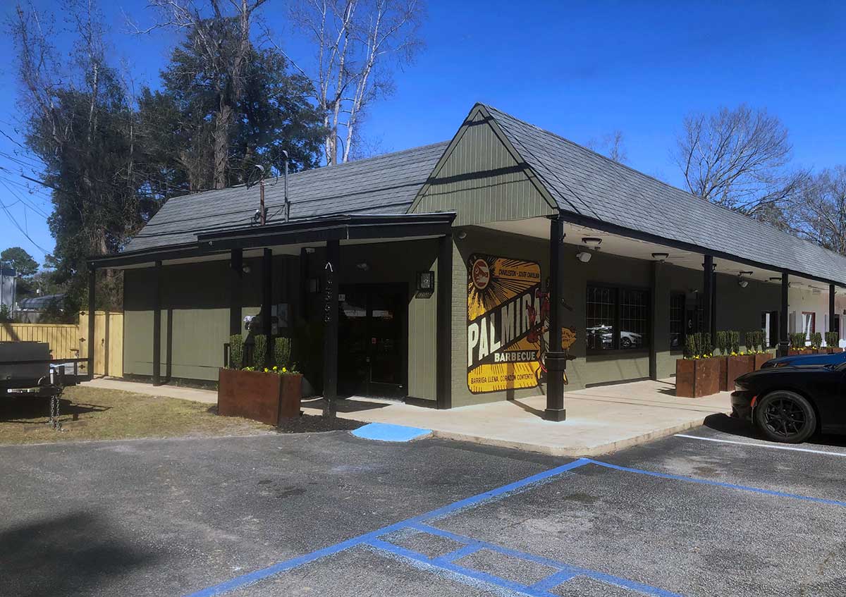 Exterior of Palmira Barbecue in West Ashley, Charleston.