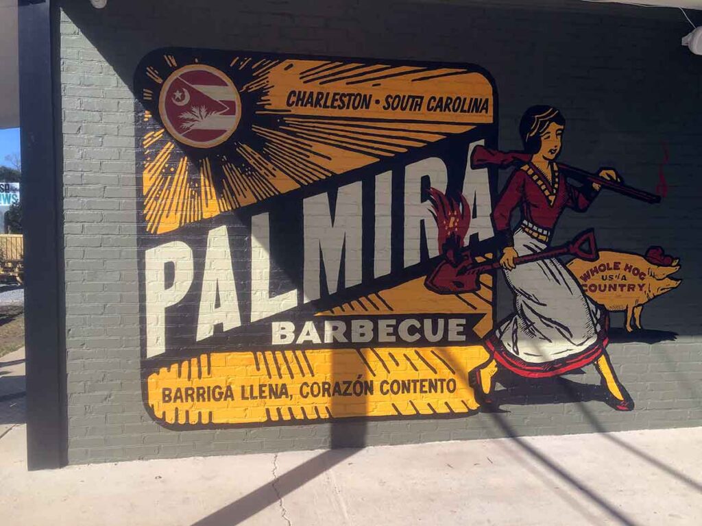 Mural on wall outside of Palmira Barbecue.