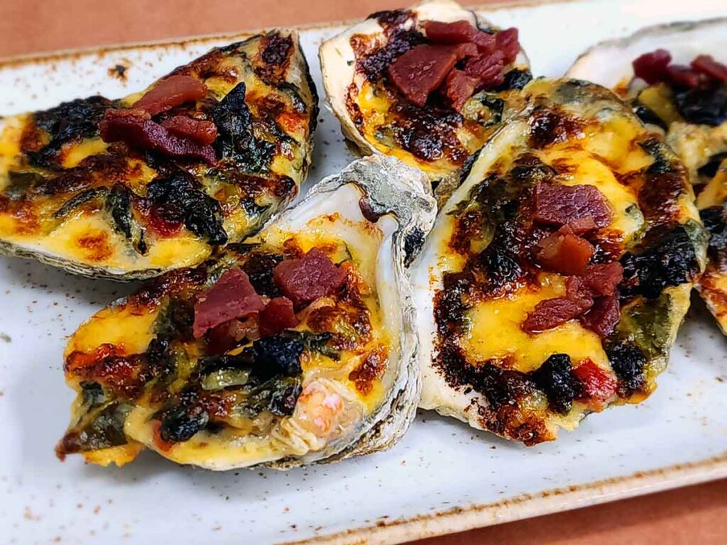 Plate of oysters Rockefeller.