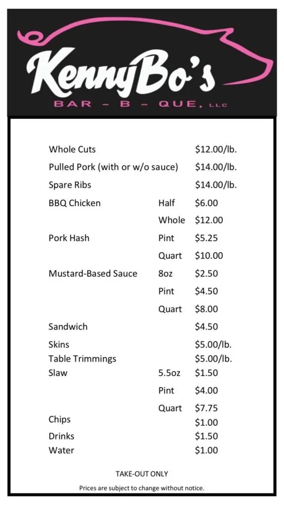 Menu for KennyBo's Bar-B-Que