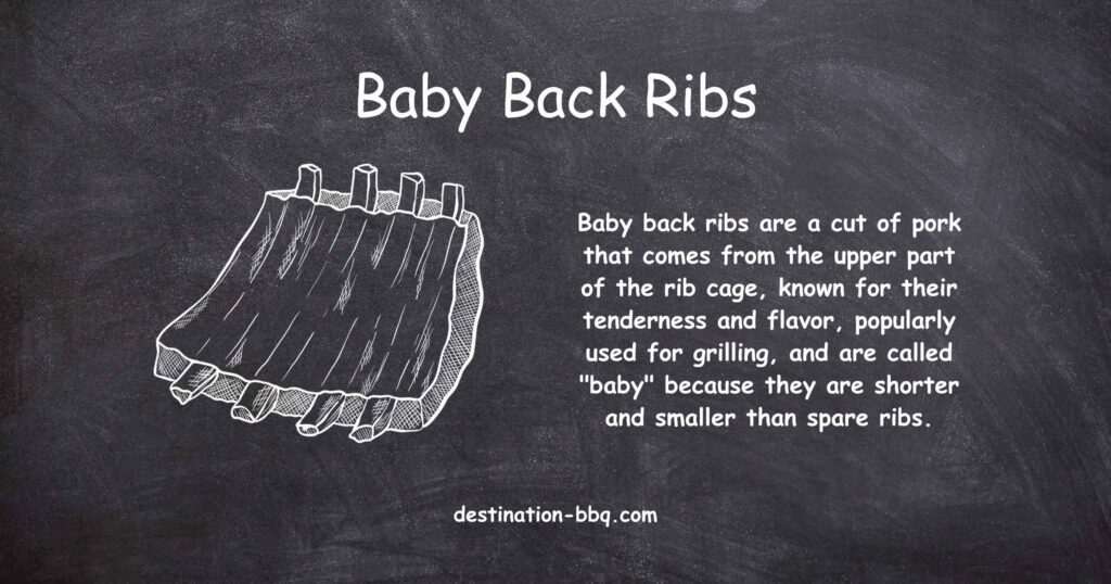 Chalkboard design for baby back ribs including a sketch ribs and a sentence defining them.