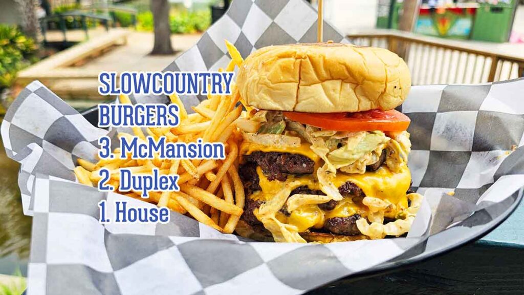 Triple decker burger known as the McMansion at Slowcountry BBQ.