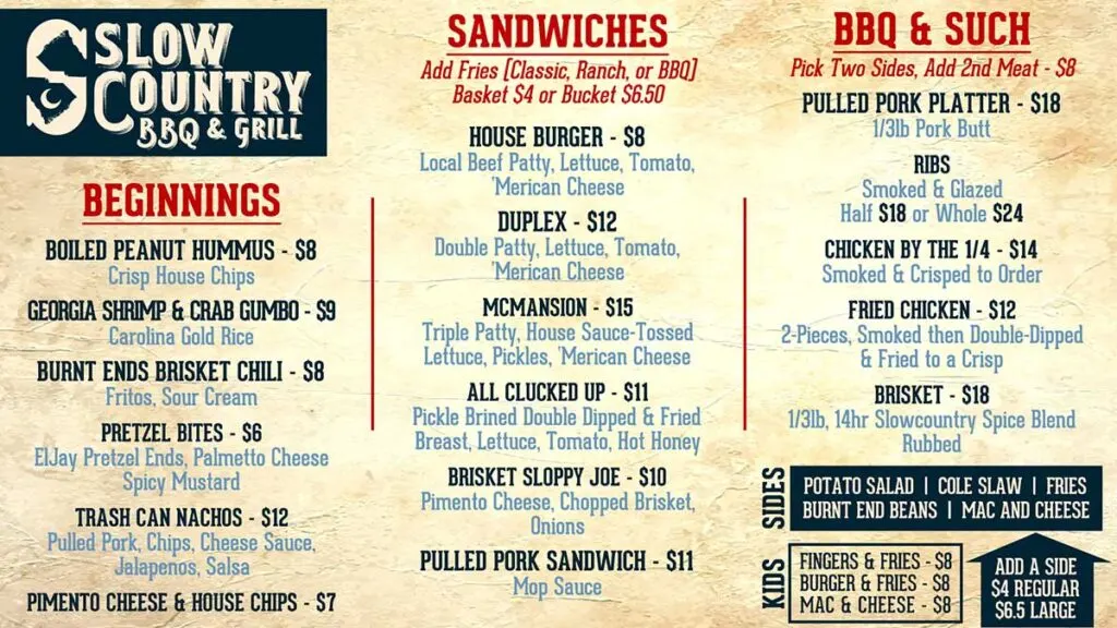 Menu 1 for Slowcountry BBQ. 