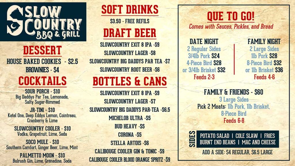Menu 2 for Slowcountry BBQ.