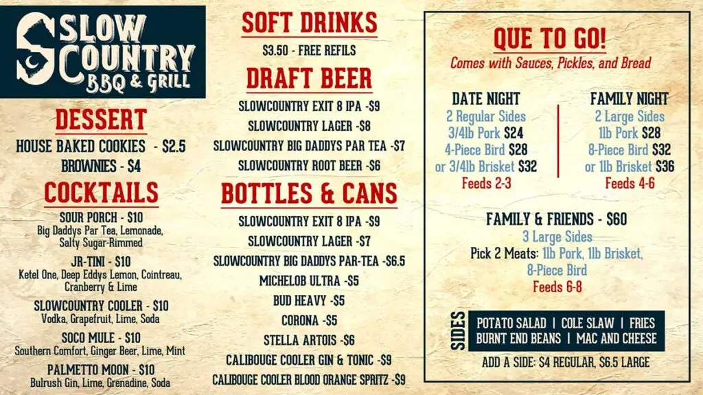 Menu 2 for Slowcountry BBQ.