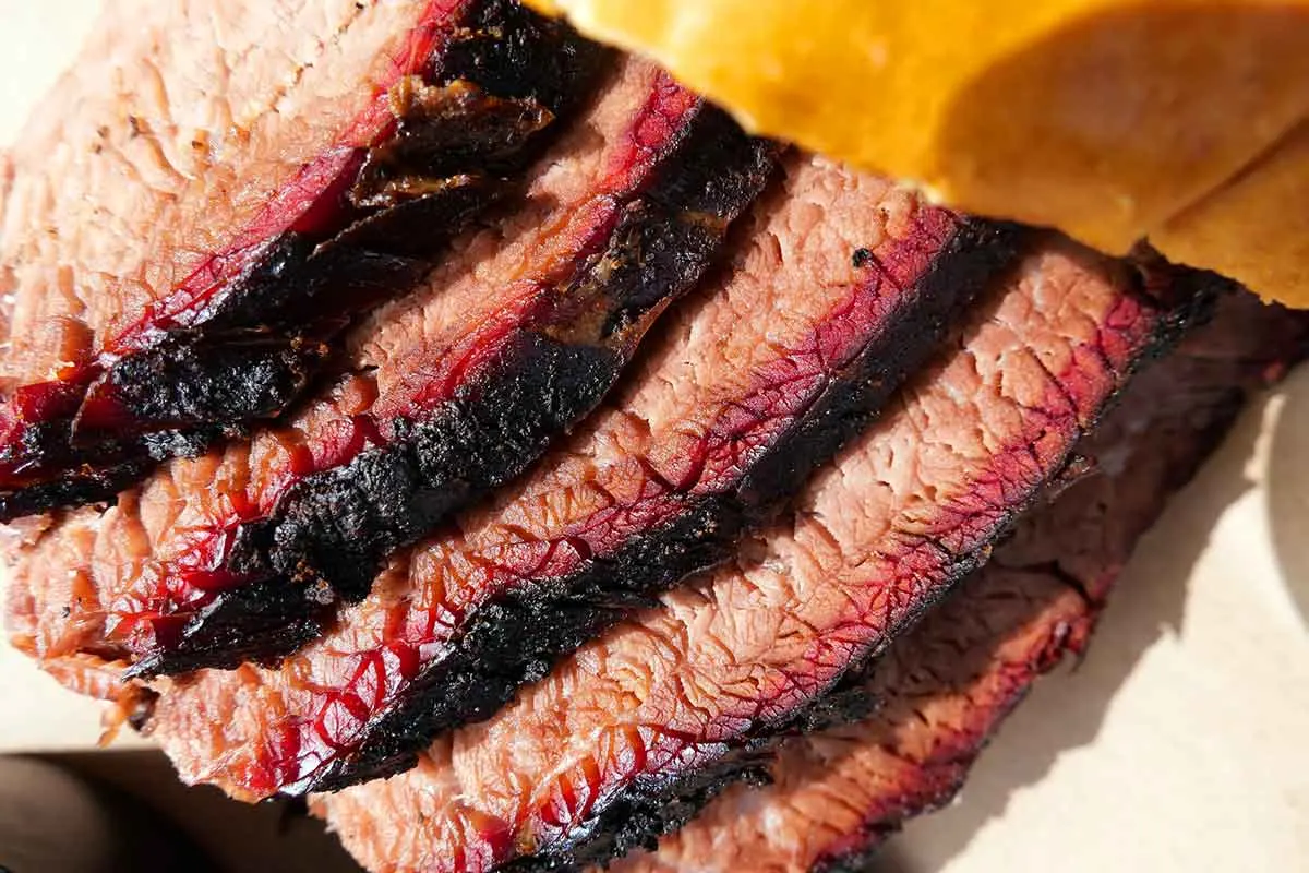 Overlapping slices of brisket.