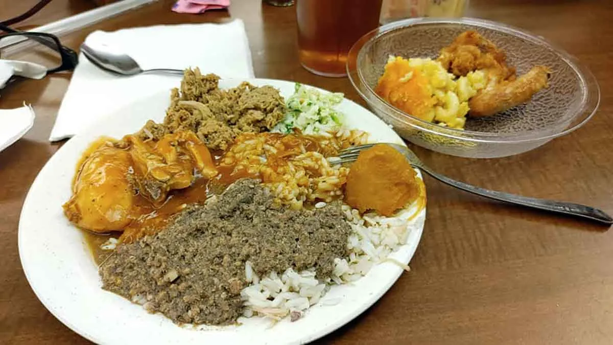 Hash over rice with sides.