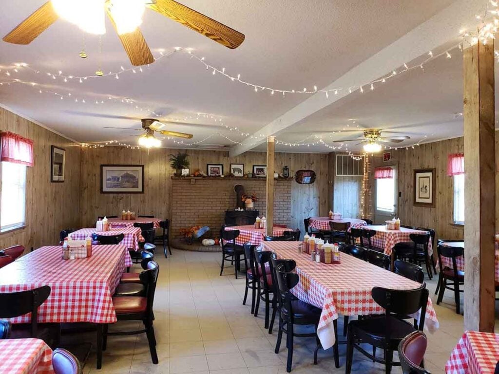 Interior of one of the rooms inside of Sweatman's BBQ.