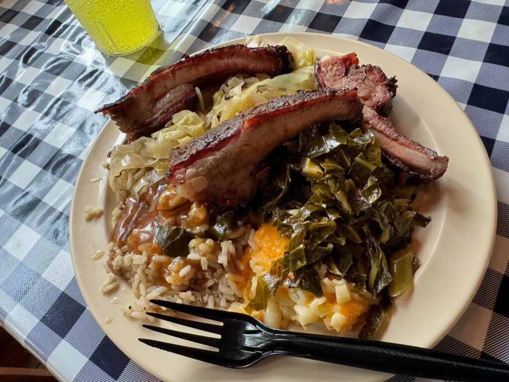 Pit cooked ribs and sides.