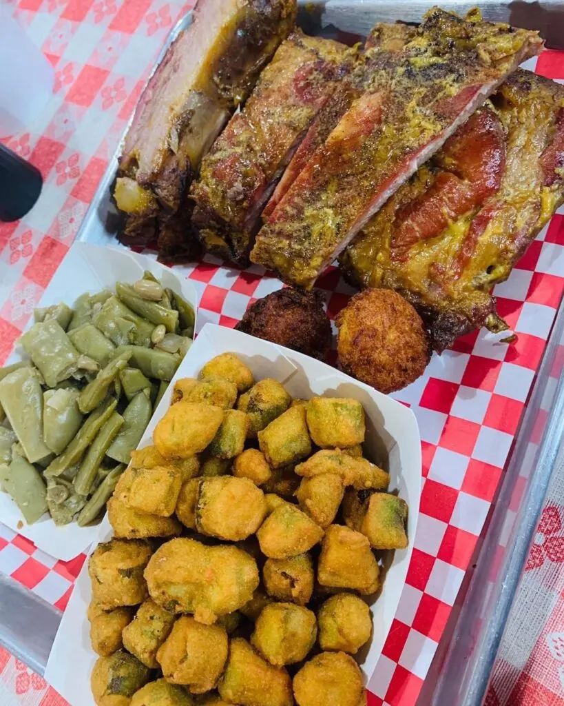 Ribs with okra and green beans.